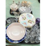 A quantity of assorted ceramics and glassware including a hand painted plate with crossed swords