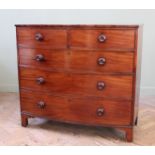 An early Victorian mahogany bow front chest on bracket feet