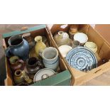 Two boxes containing a quantity of Studio Pottery and Ironstone wares
