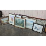 A quantity of assorted pictures and prints including a watercolour of Southwold pier