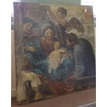 A large unframed oil on canvas of Madonna and Child inscribed on reverse 'Copy of Painting by