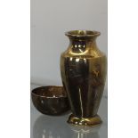 A Japanese mixed metal, silver and copper inlaid bronze vase, a small singing bowl,