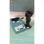 A nude cast couple signed Royland Chadwick 1986 plus an Olivetti adding machine