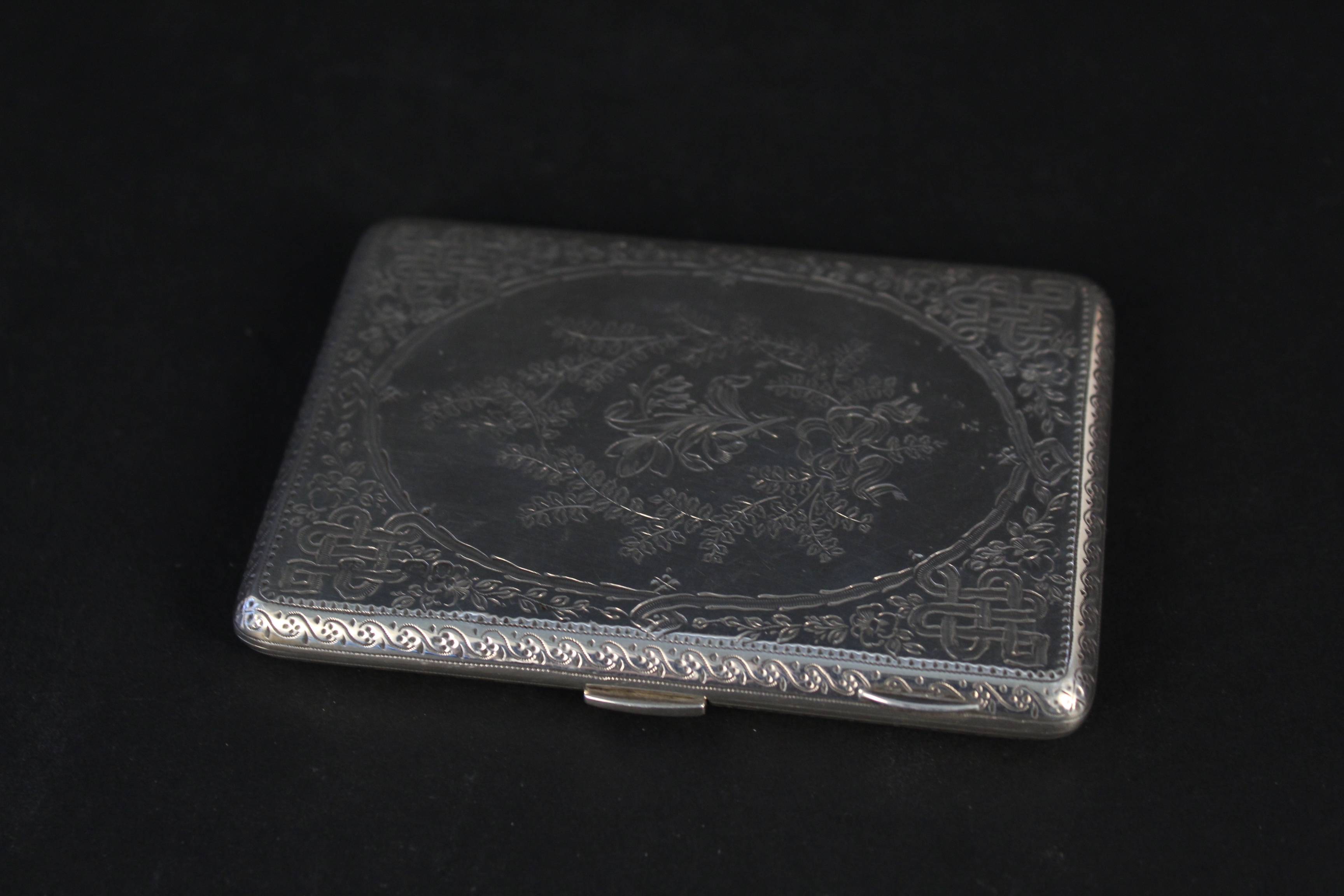 A silver card case with lined interior, engraved decoration to front and back, - Image 3 of 3