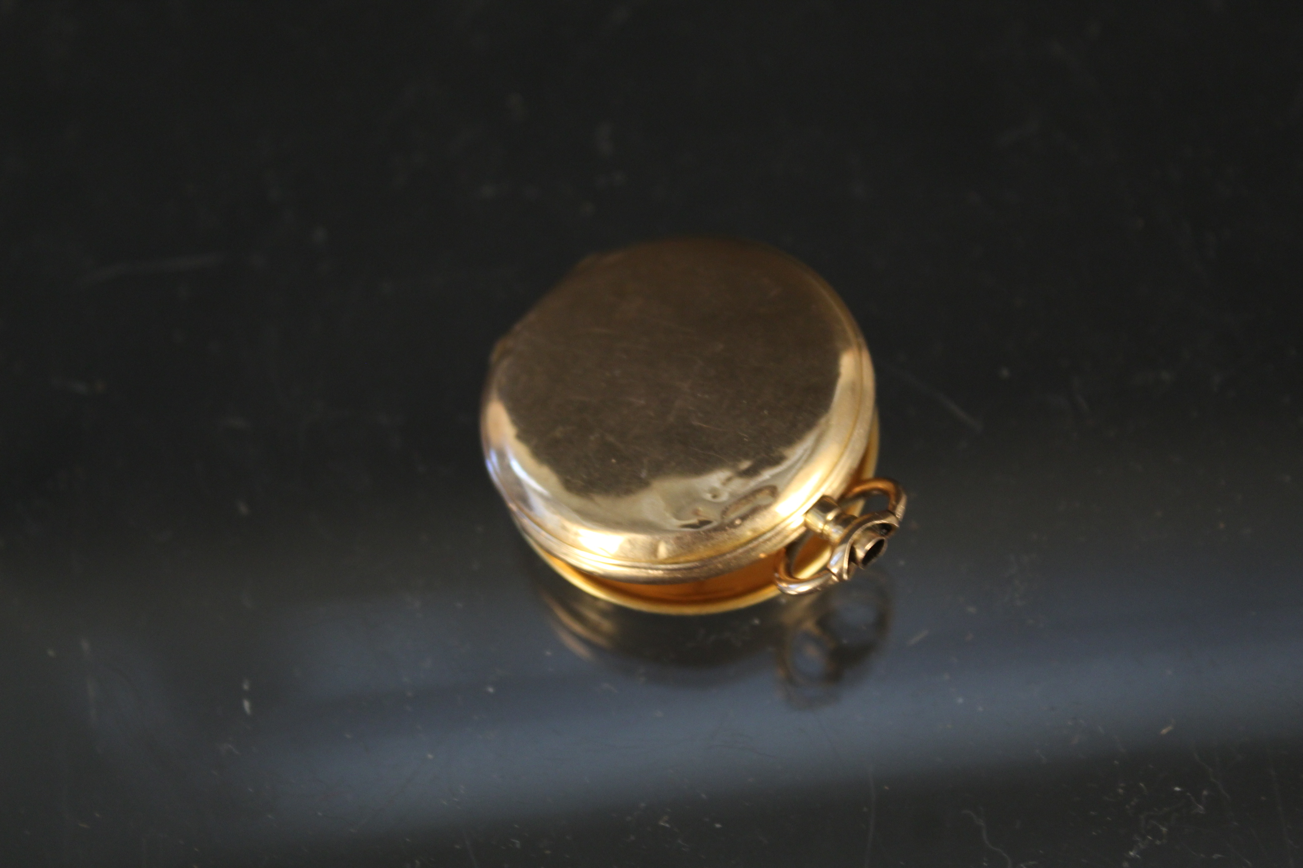 A continental 18ct gold cased hunter fob watch with enamel decoration to front (two of three rough - Image 3 of 3