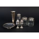 A mixed silver lot including a pin dish, vase,