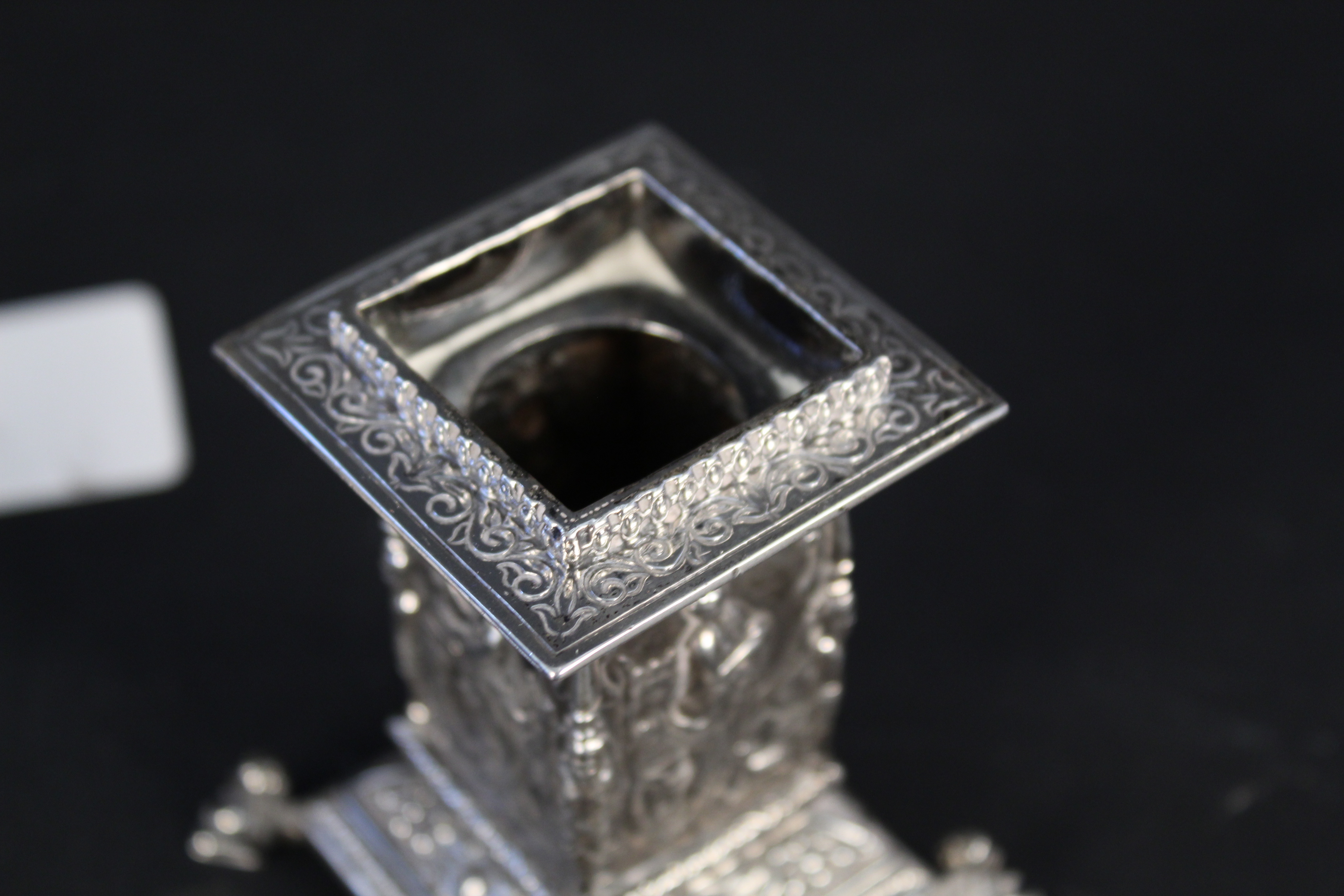 An unusual highly decorated silver inkwell, the main four sided body has a different Roman Goddess, - Image 3 of 3