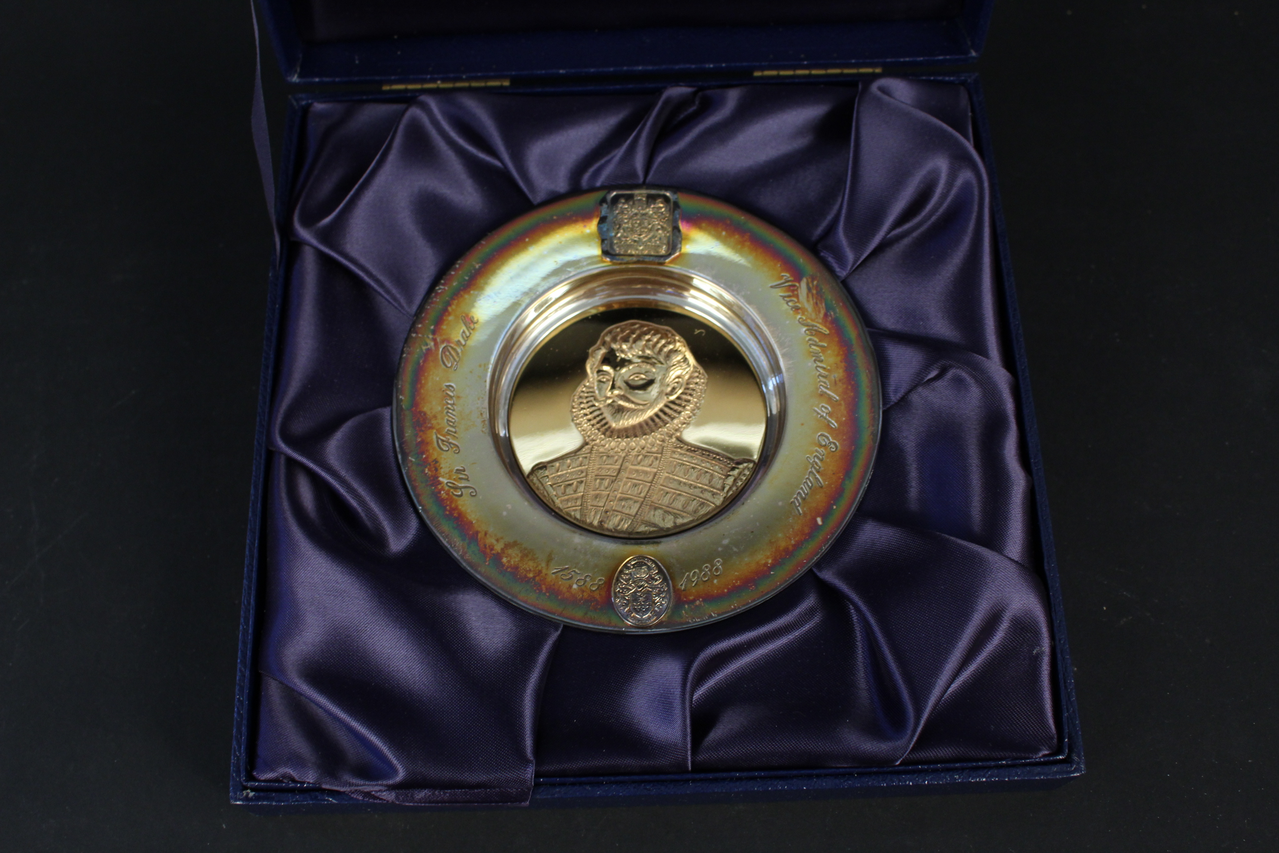 A silver Armada dish entitled to reverse ''The Quarter Centenary Armada Dish'' with the image of