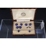 A 9ct gold and platinum lapis lazuli and diamond cufflink, stud and button set,