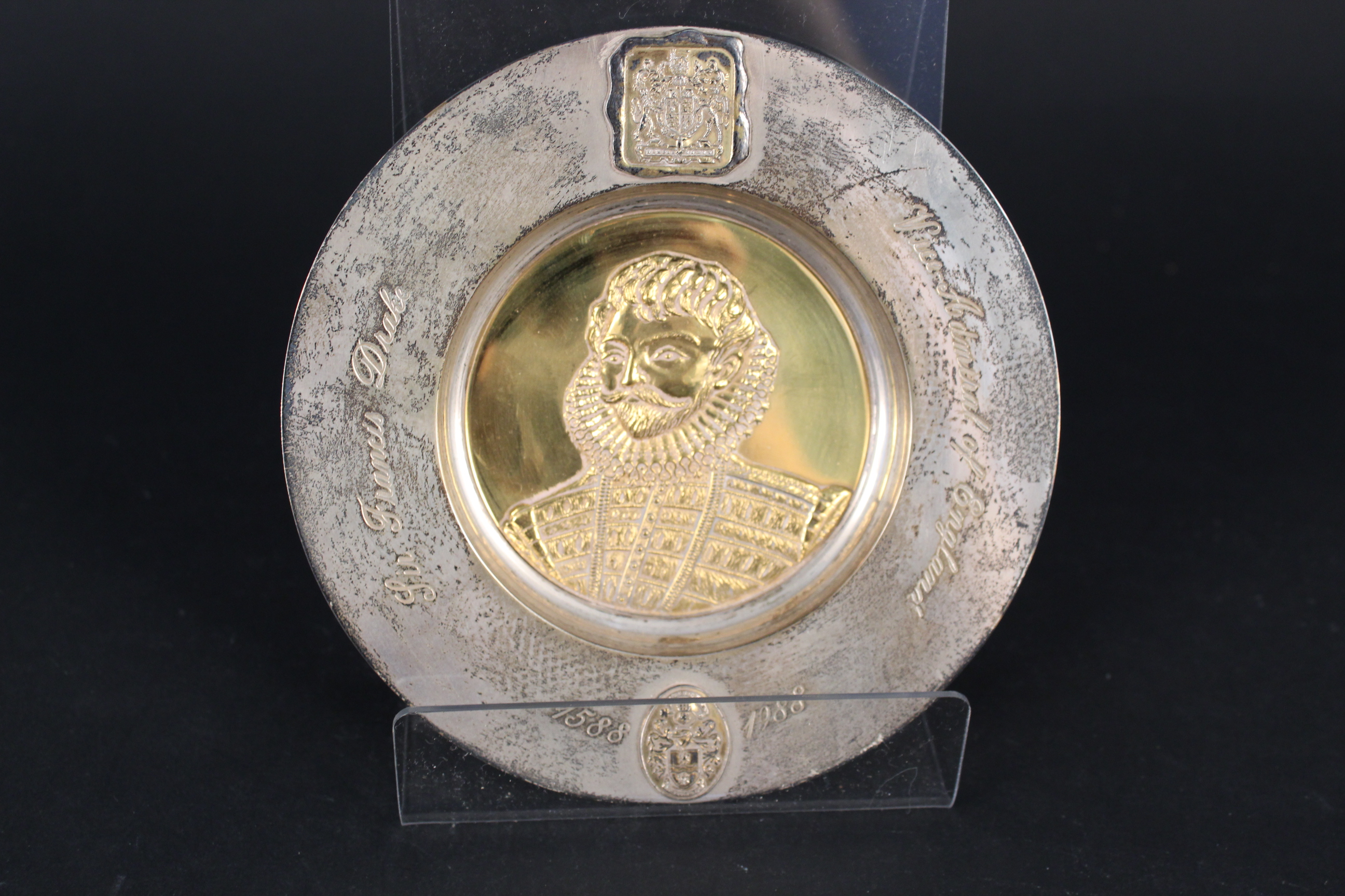 A silver Armada dish entitled to reverse ''The Quarter Centenary Armada Dish'' with the image of