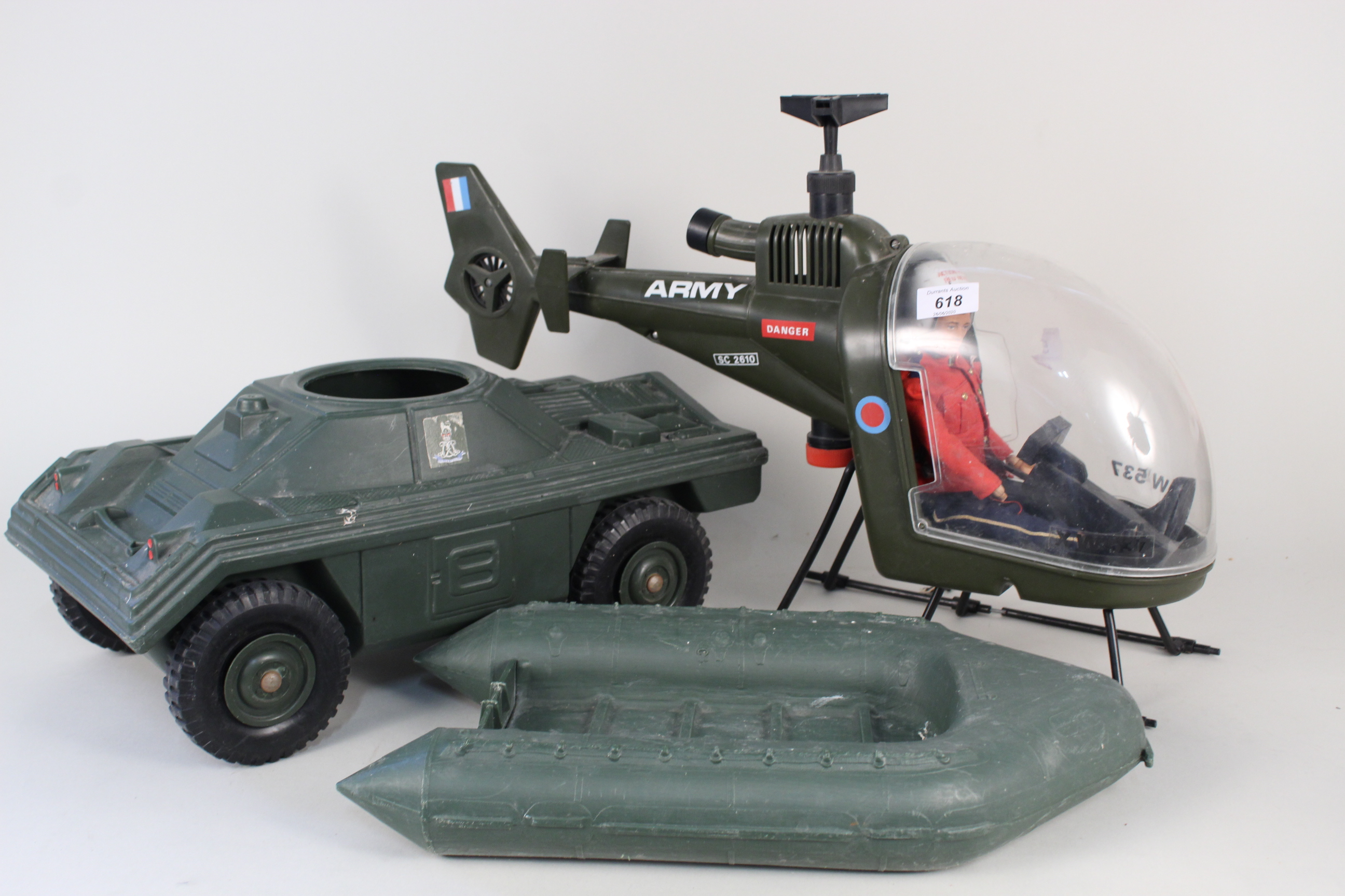 An Action Man toy helicopter with figure,