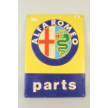 A vintage plastic Alfa Romeo parts sign 69cm x 50cm (approx 27" x 19 1/2")