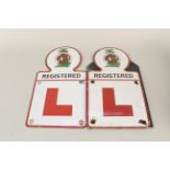 A pair of MSA enamel 'L' signs and two other enamel ADI L signs