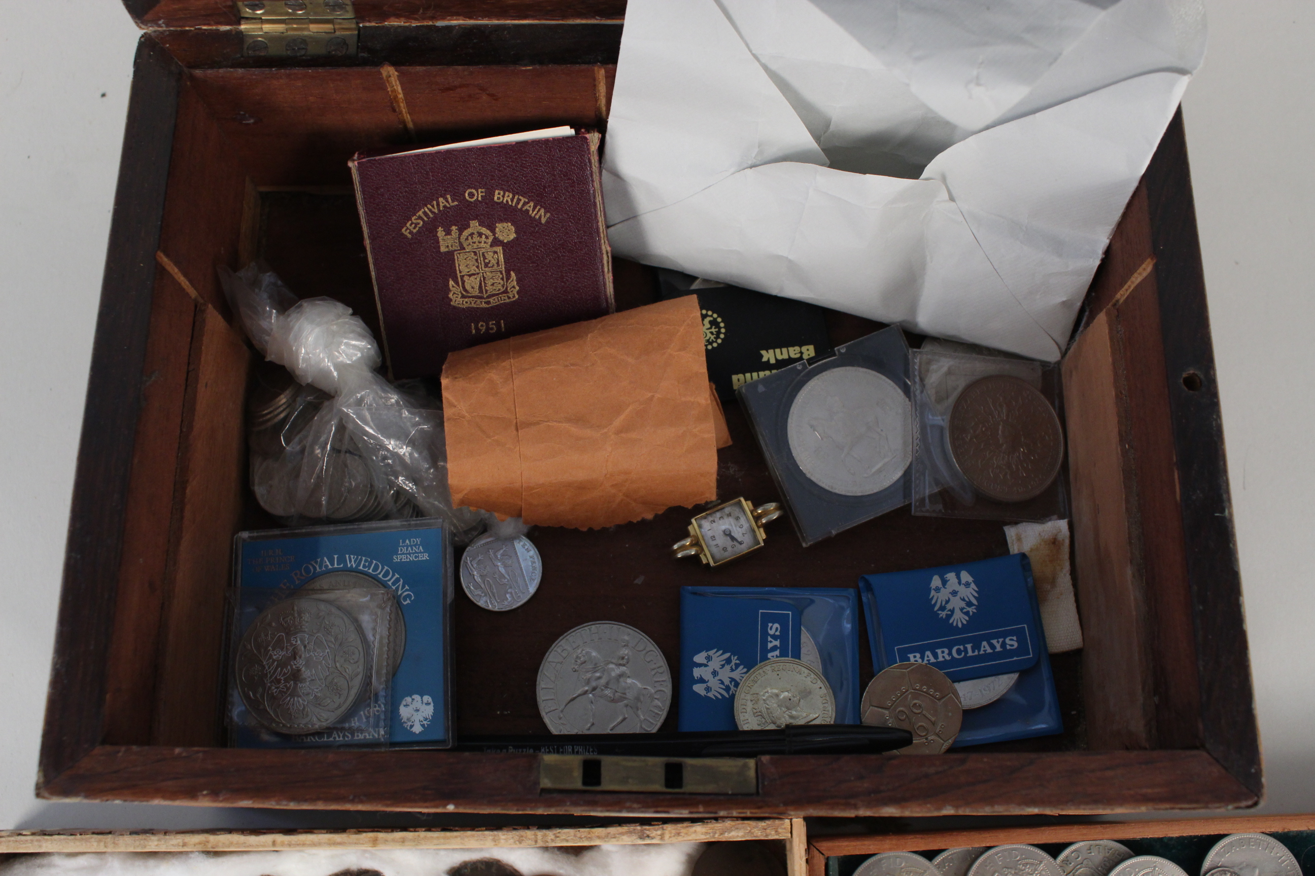A box containing various coins including many 0.500 silver and 0. - Image 2 of 3