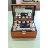 A late Victorian rosewood dressing table vanity box complete interior with silver plate and glass