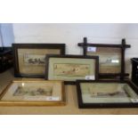 Five Victorian framed and glazed stevengraphs, scenes include: lifeboat rescue, steam train,