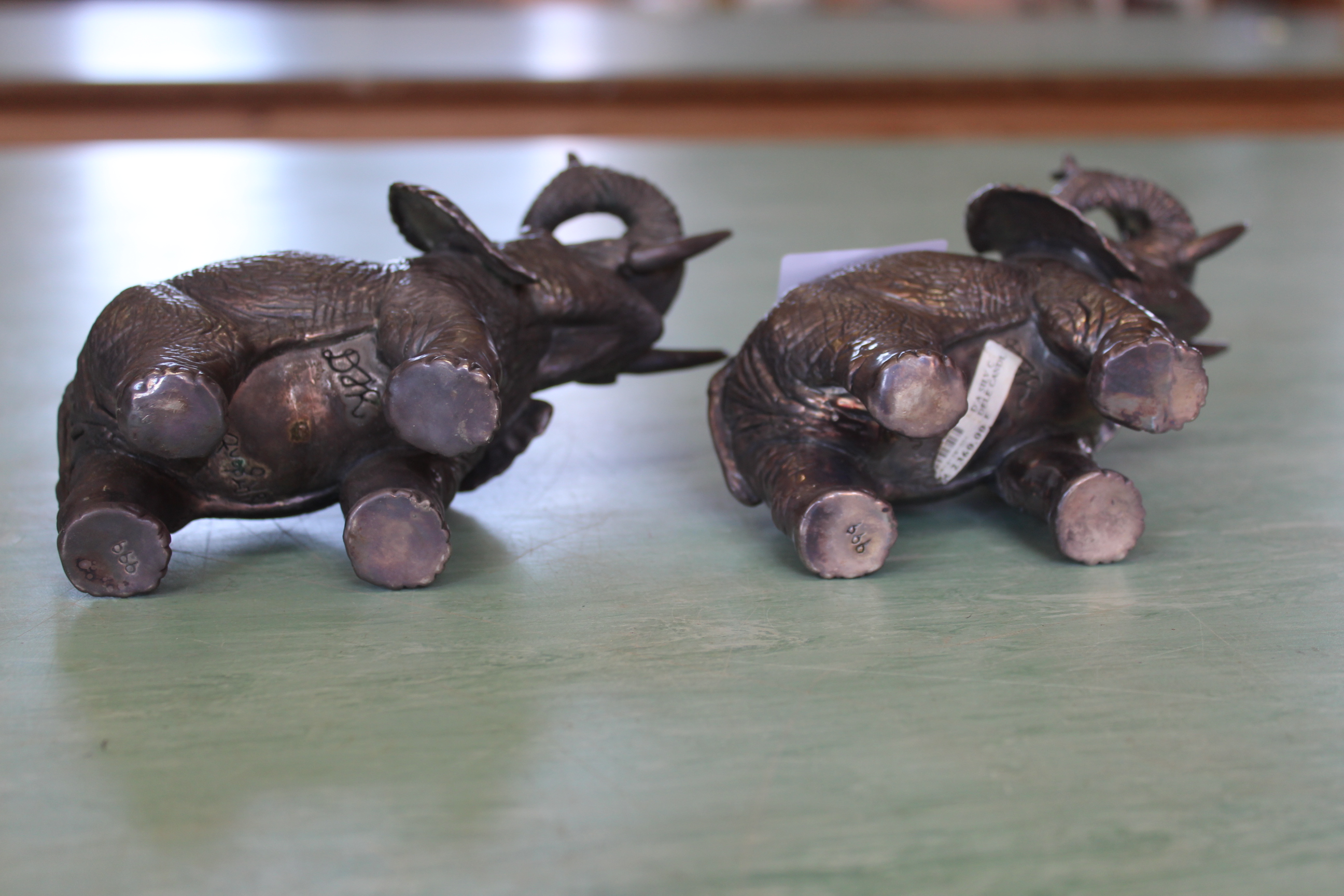 A pair of South African silver coated elephants marked 'Argent' - Image 2 of 3