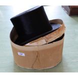 A vintage brushed silk top hat by Battersby & Co London together with a bowler hat with silk band