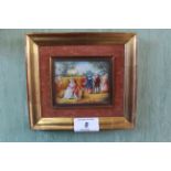 A miniature framed and glazed rural scene with figures in field, possibly French,