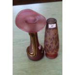 A French cameo glass vase amber ground overlaid with pink petunias, signed Galle,