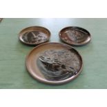 Three Studio Pottery plates with monogram to bases,
