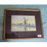 A broadland watercolour of a windmill, signed S J Batchelder,