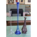 Two tall glass specimen vases plus a stoneware obelisk by Joseph Neville,