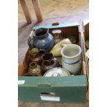 Two boxes containing a quantity of Studio Pottery and Ironstone wares