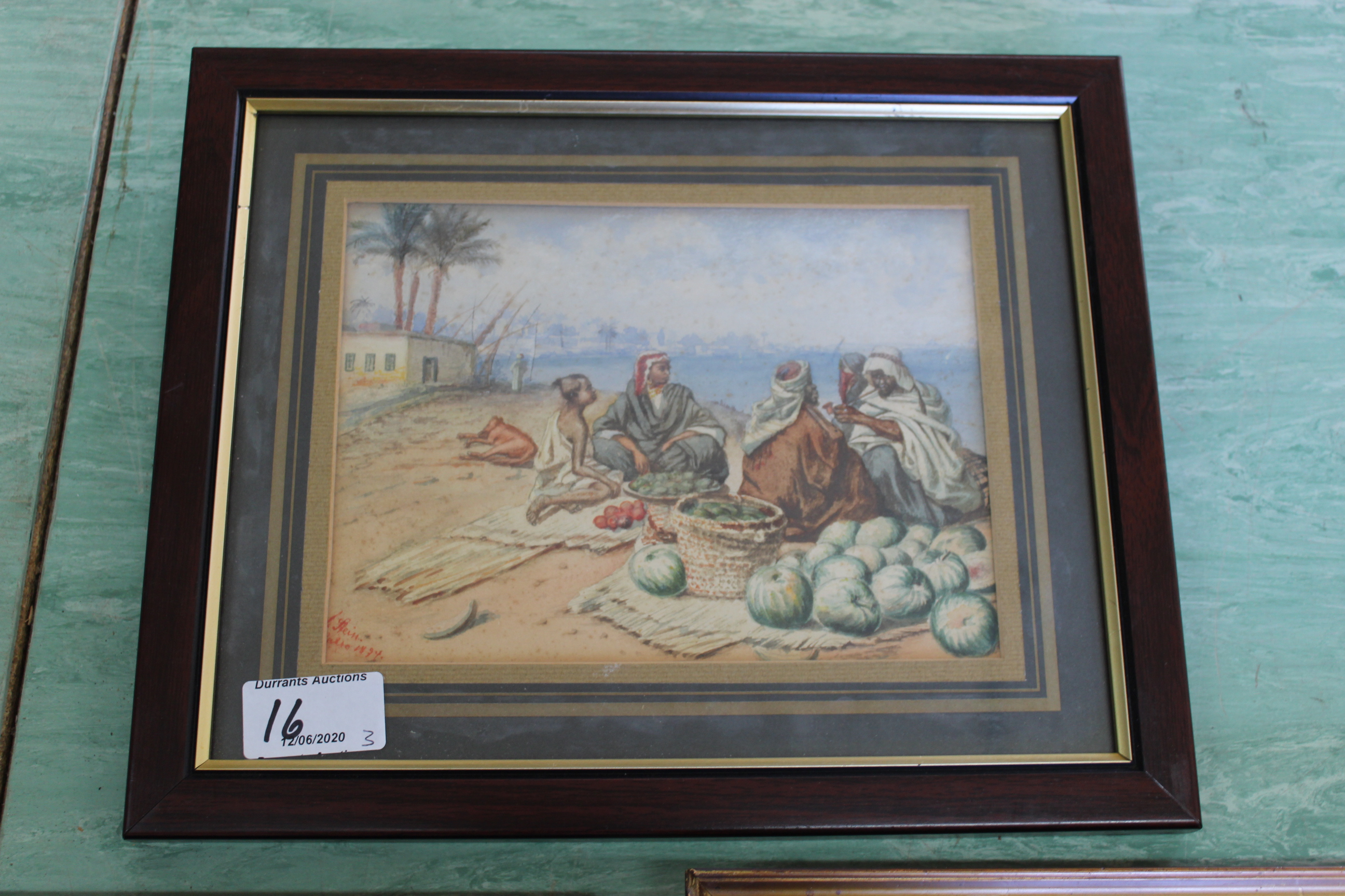 Three small sized framed and glazed watercolours of Arabian scenes, artist signed, - Image 4 of 4