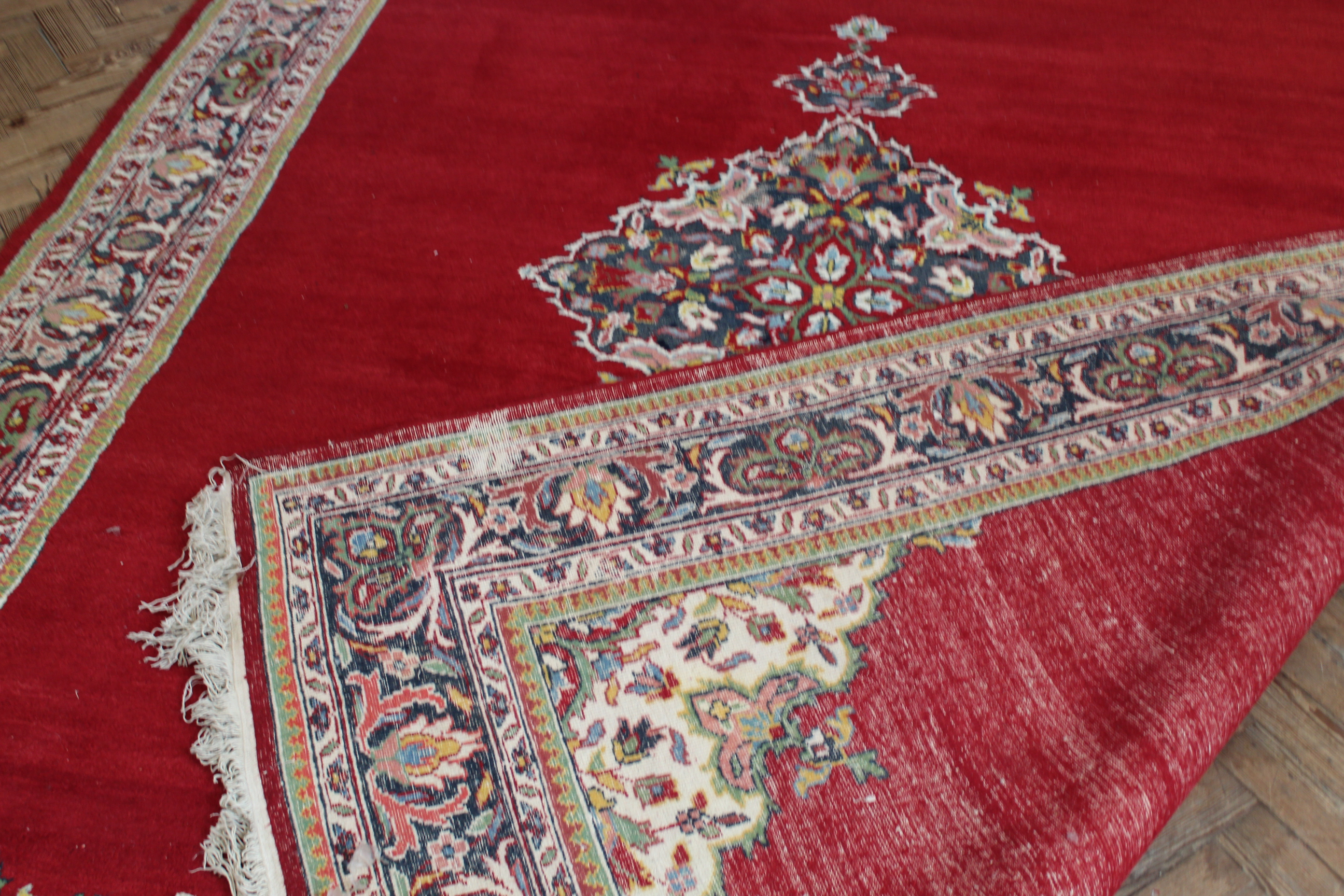 A Chinese red ground wool carpet with central medallion 104" x 146" - Image 3 of 3