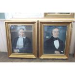 A pair of large Victorian gilt framed pastel portraits, glazed frames,
