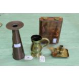 K K Oestr patent brass chamberstick Victorian Scottish half pint brass measure,