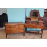 A Victorian walnut dressing table and Edwardian inlaid mahogany dressing chest