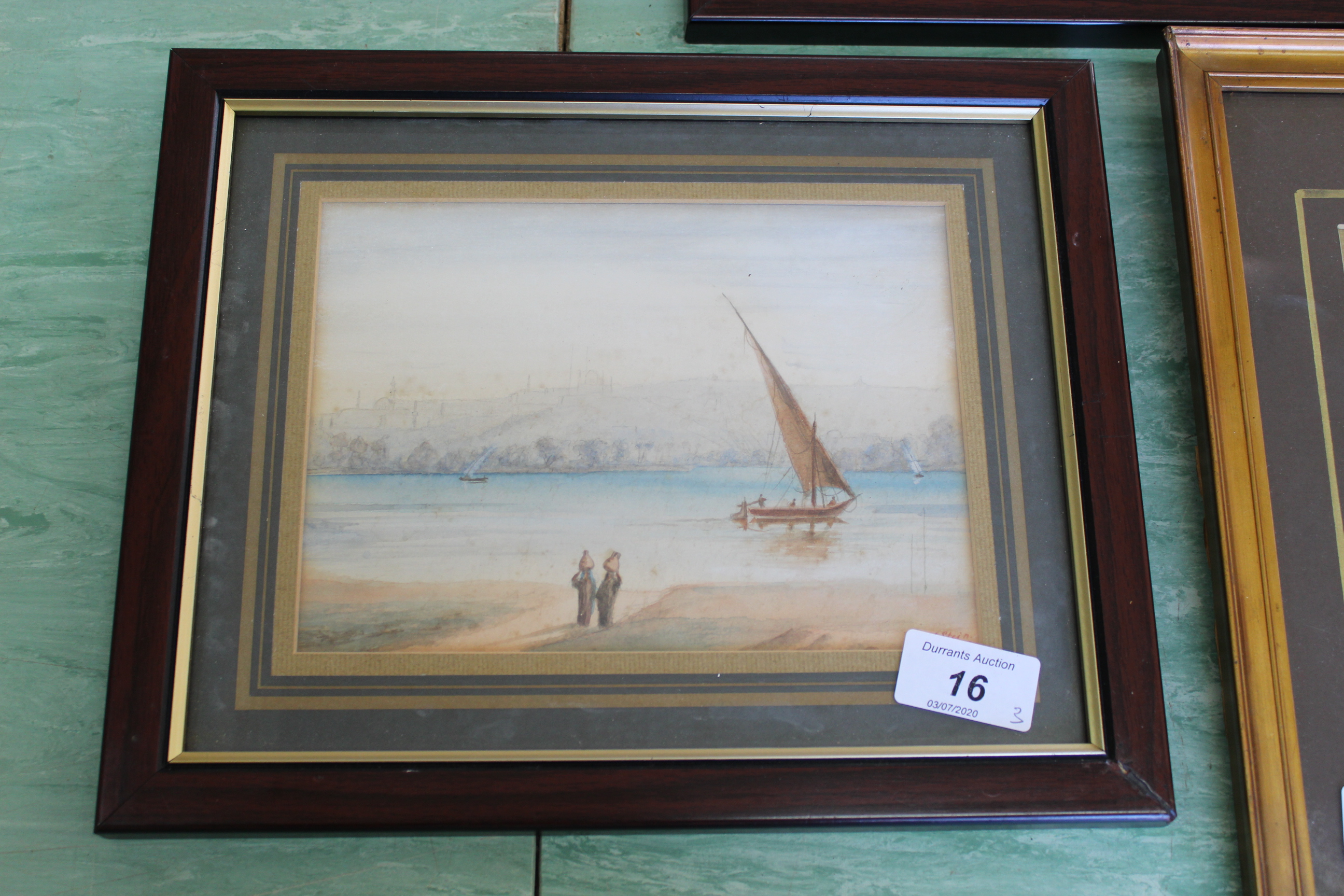 Three small sized framed and glazed watercolours of Arabian scenes, artist signed, - Image 3 of 4