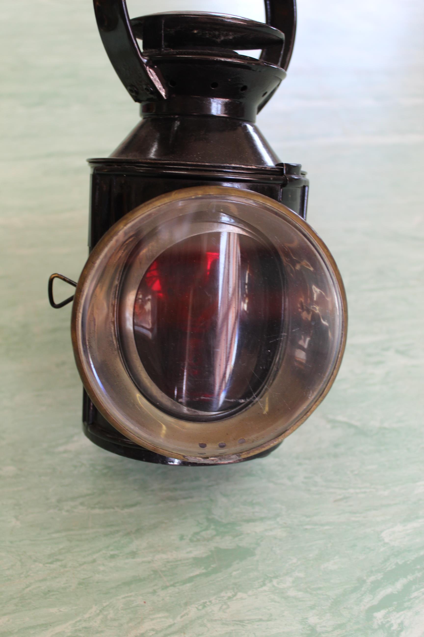 A vintage British Rail black finish blue/red light lamp with BR stamp, - Image 7 of 7