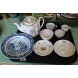 A tray of assorted Chinese and English porcelain including Newhall teapot (as found),