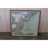 A large framed and glazed map of the Thames estuary together with a framed and glazed watercolour