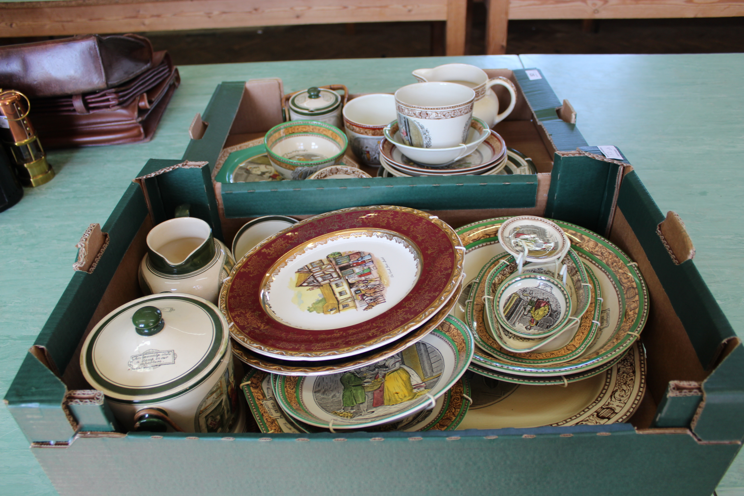 Two trays of Adams 'Cries of London' etc transfer ware