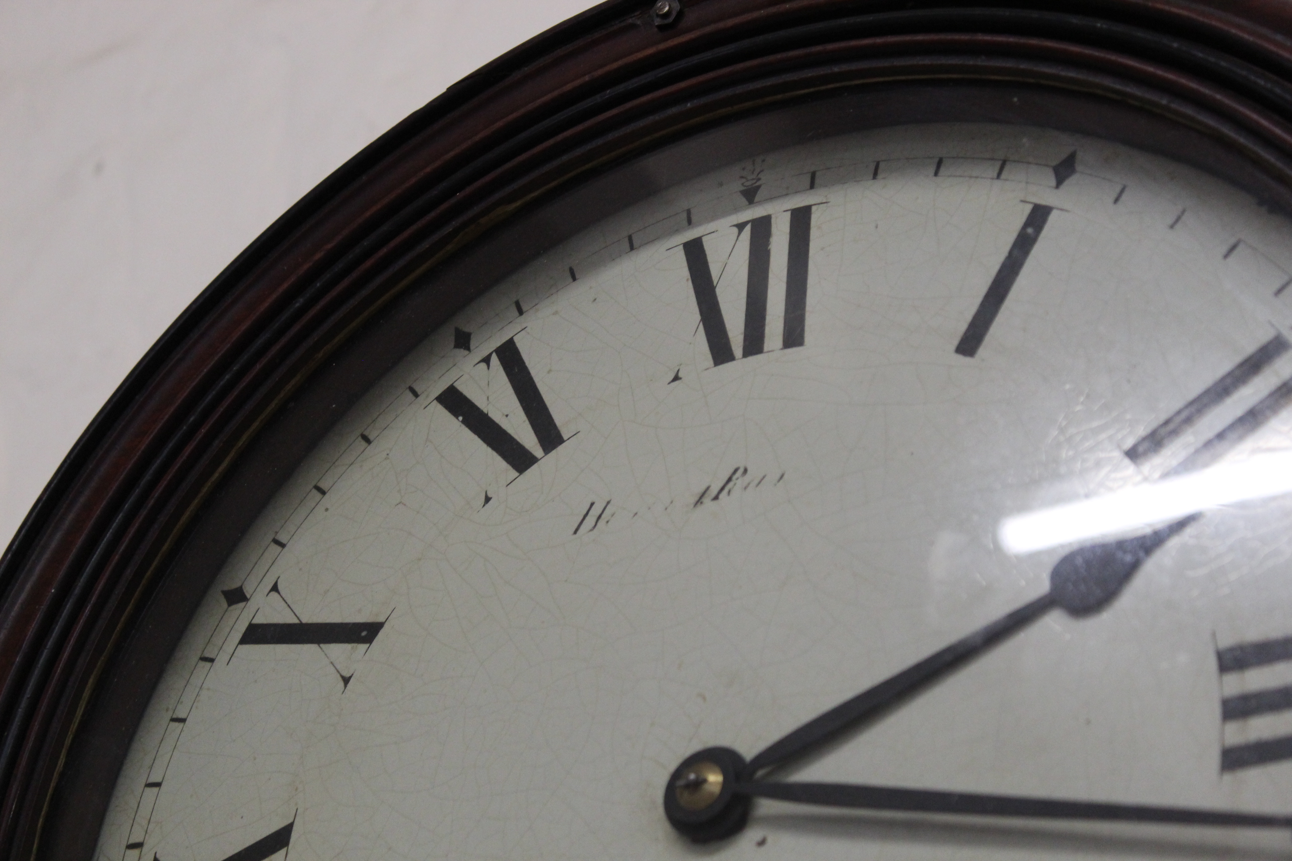 An early 19th Century mahogany trunk dial wall clock with well figured veneers to the case, - Image 5 of 6