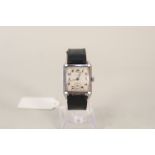 A 1940's stainless steel Longines square case wristwatch