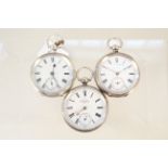 Three silver cased pocket watches,