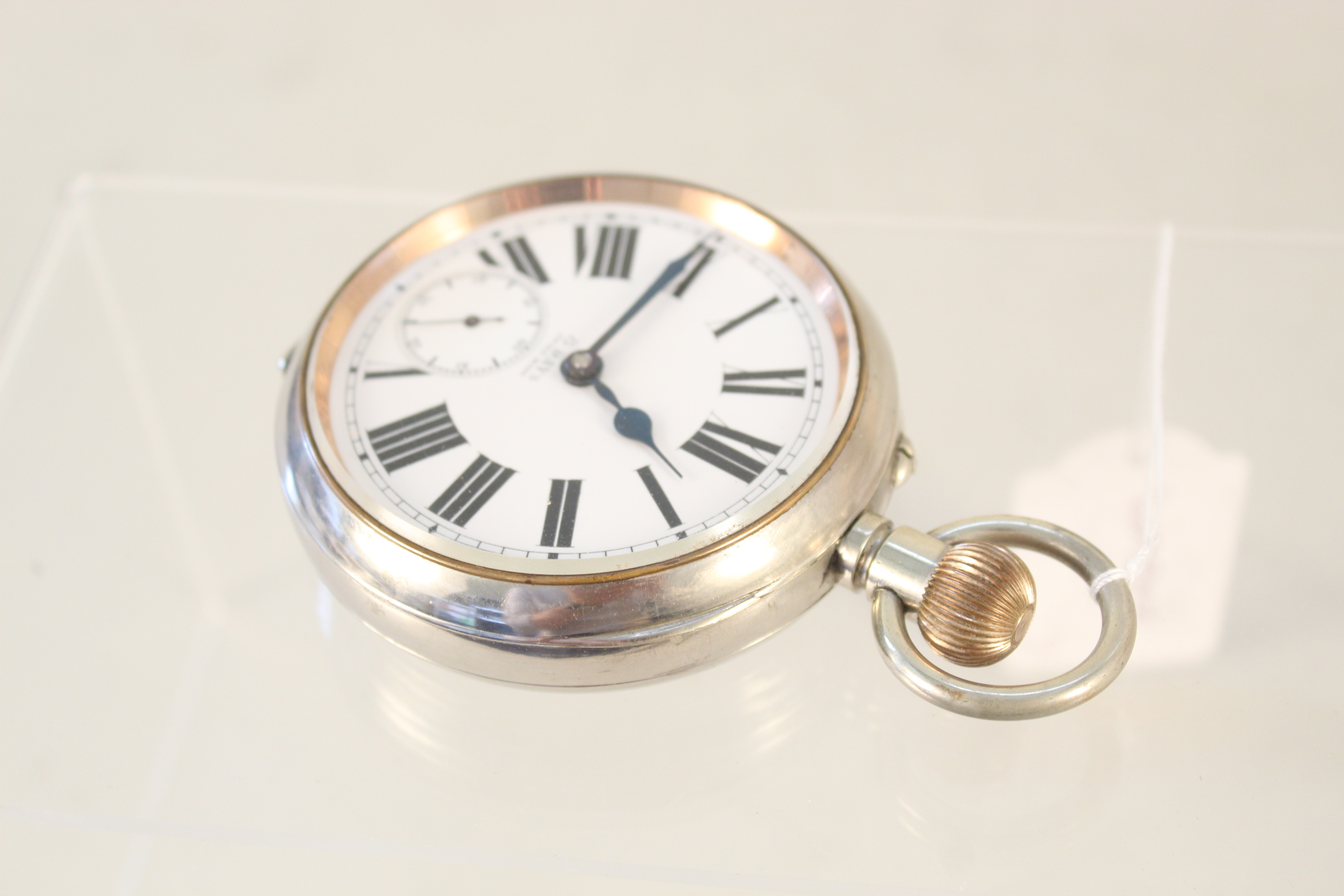 An 8 day nickel plated Goliath pocket watch - Image 2 of 5