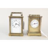 Two 19th Century brass enamel dialled carriage clocks
