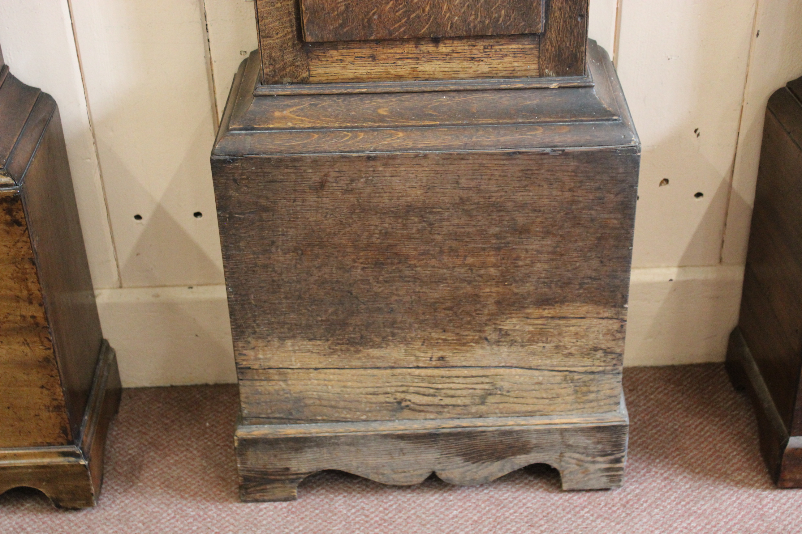 An oak long case clock c1800, the square dial with silvered chapter ring and brass spandrels, - Image 3 of 4