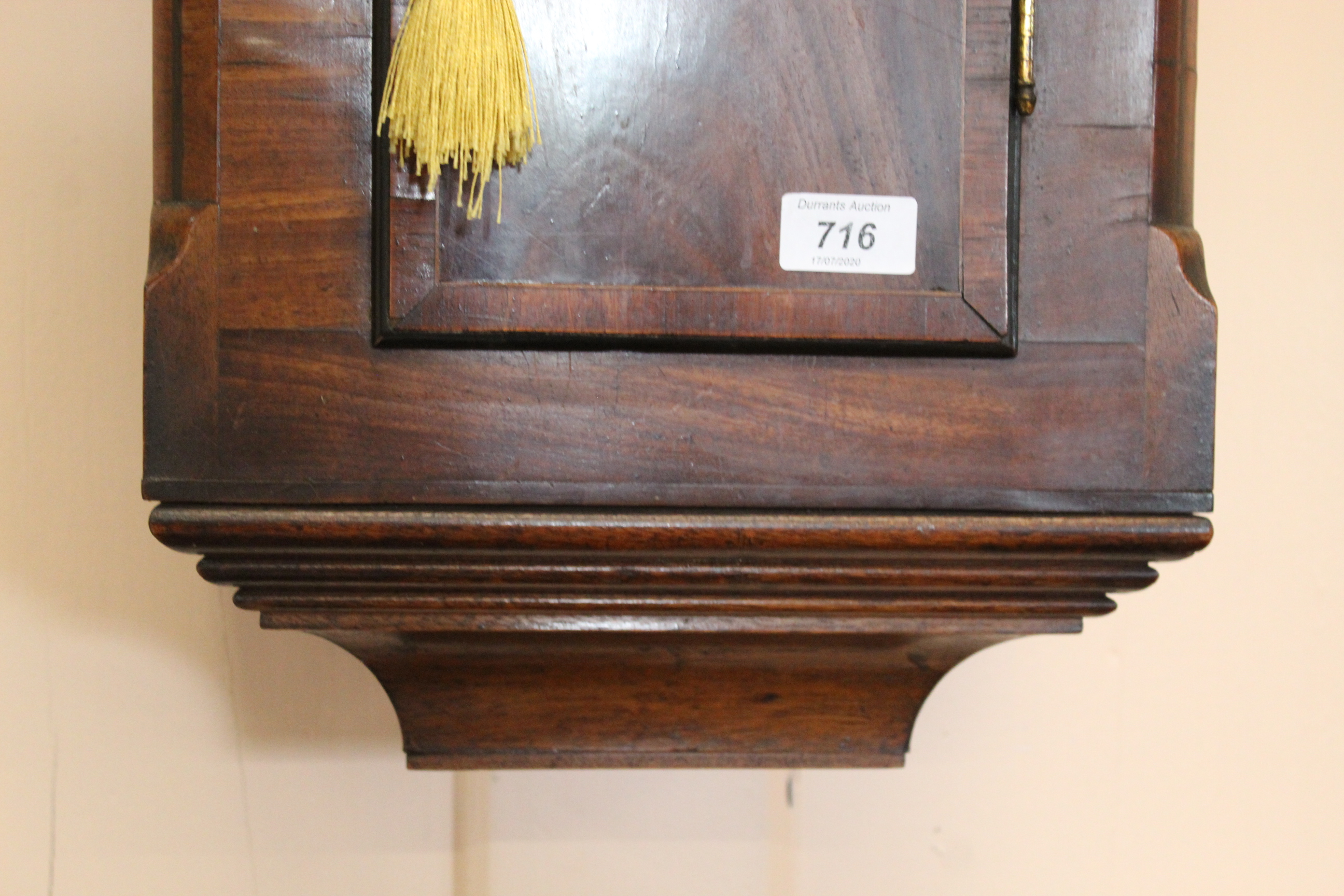 An early 19th Century mahogany trunk dial wall clock with well figured veneers to the case, - Image 3 of 6