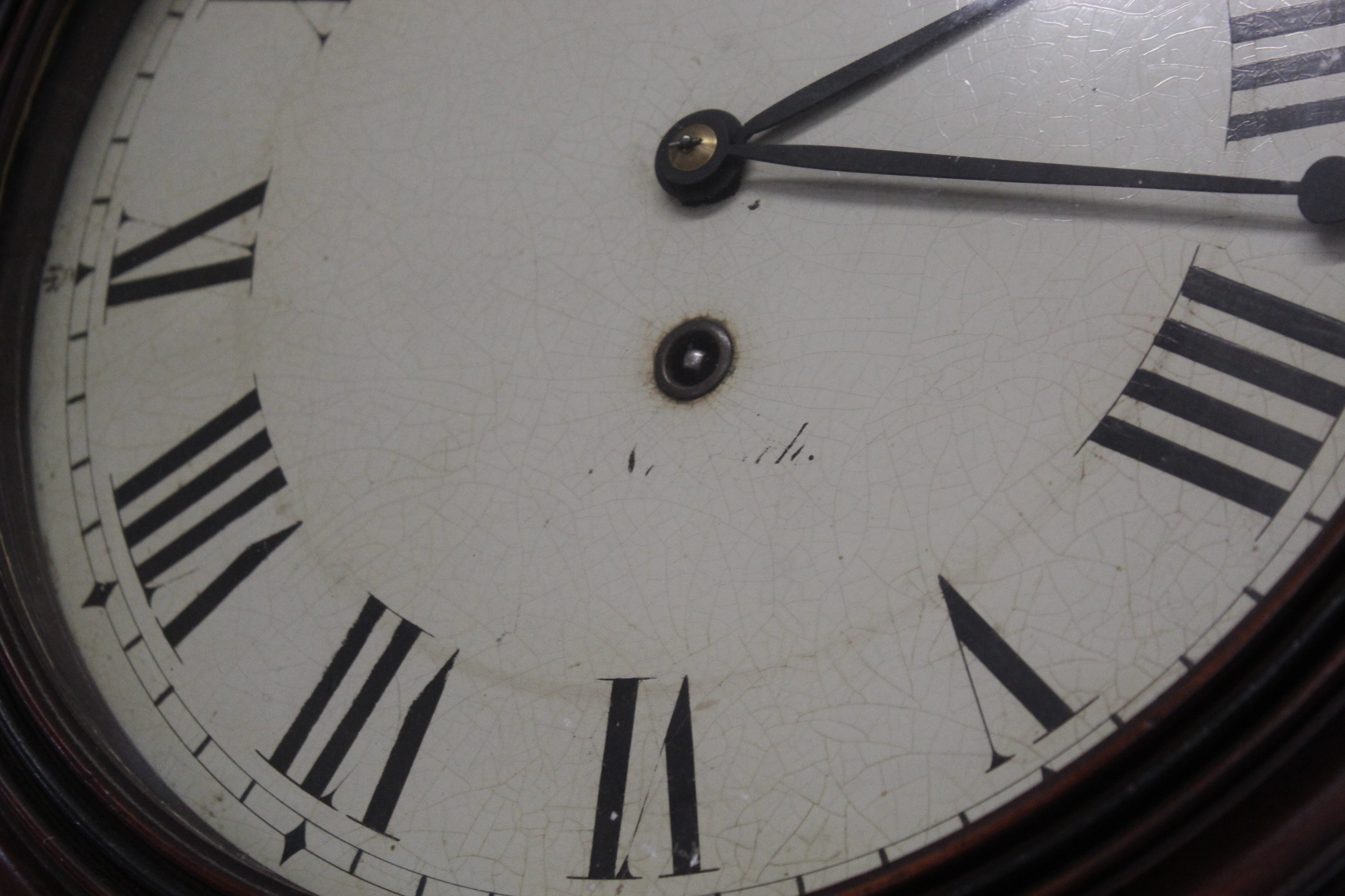 An early 19th Century mahogany trunk dial wall clock with well figured veneers to the case, - Image 4 of 6