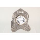 A silver plated Goliath clock in Art Nouveau silver display case