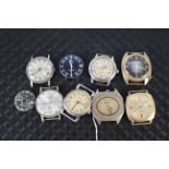 Nine assorted watches, without straps including Timex,
