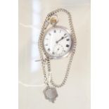 A silver cased Buren pocket watch with silver chain