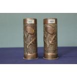 A pair of WWI era 'Trench Art' shell case vases